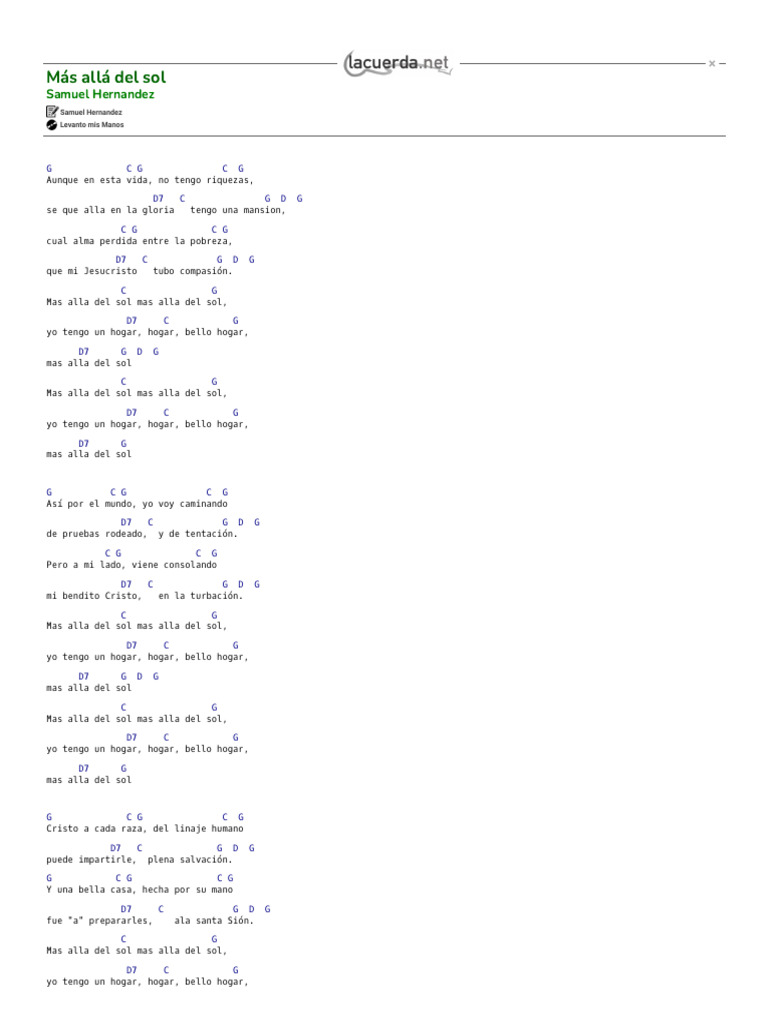 Letra De Más Allá Del Sol De Samuel Hernández Pdf Creencia