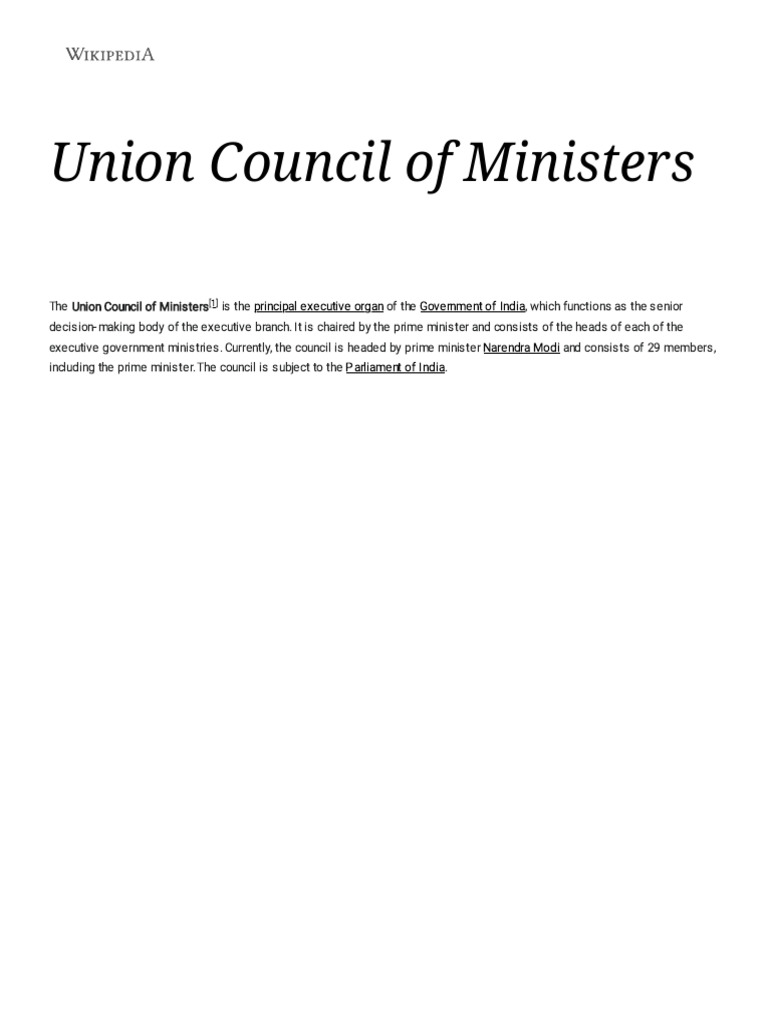 Union Council of Ministers - Wikipedia | PDF | Separation Of Powers ...