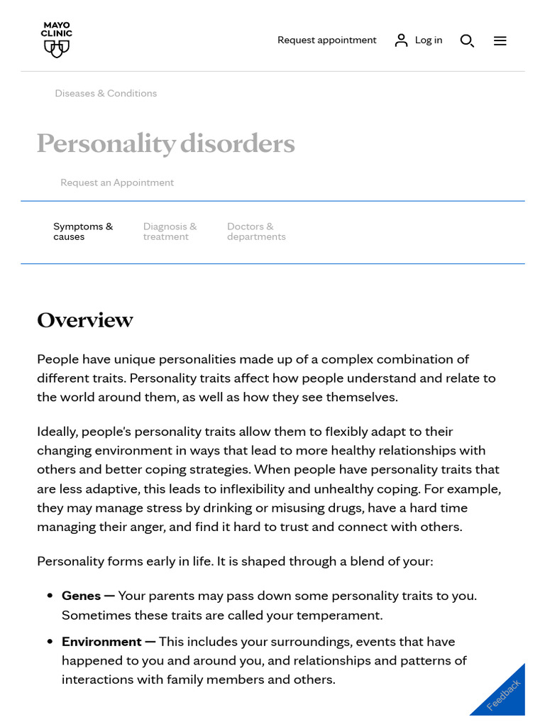 Personality Disorders Symptoms And Causes Mayo Clinic Pdf