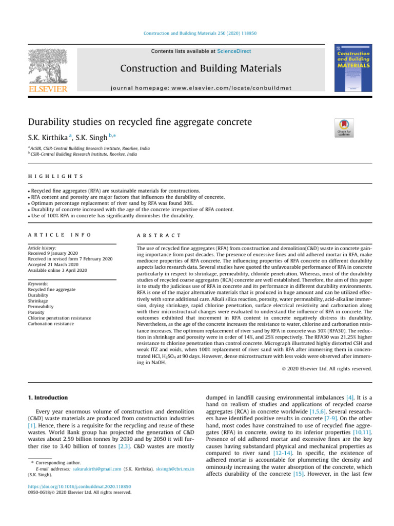 Durability Studies On Recycled Fine Aggregate Concrete | PDF | Concrete ...