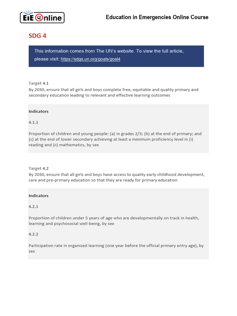 SDG 4: Quality Education Targets | PDF | Career & Growth | Social Science
