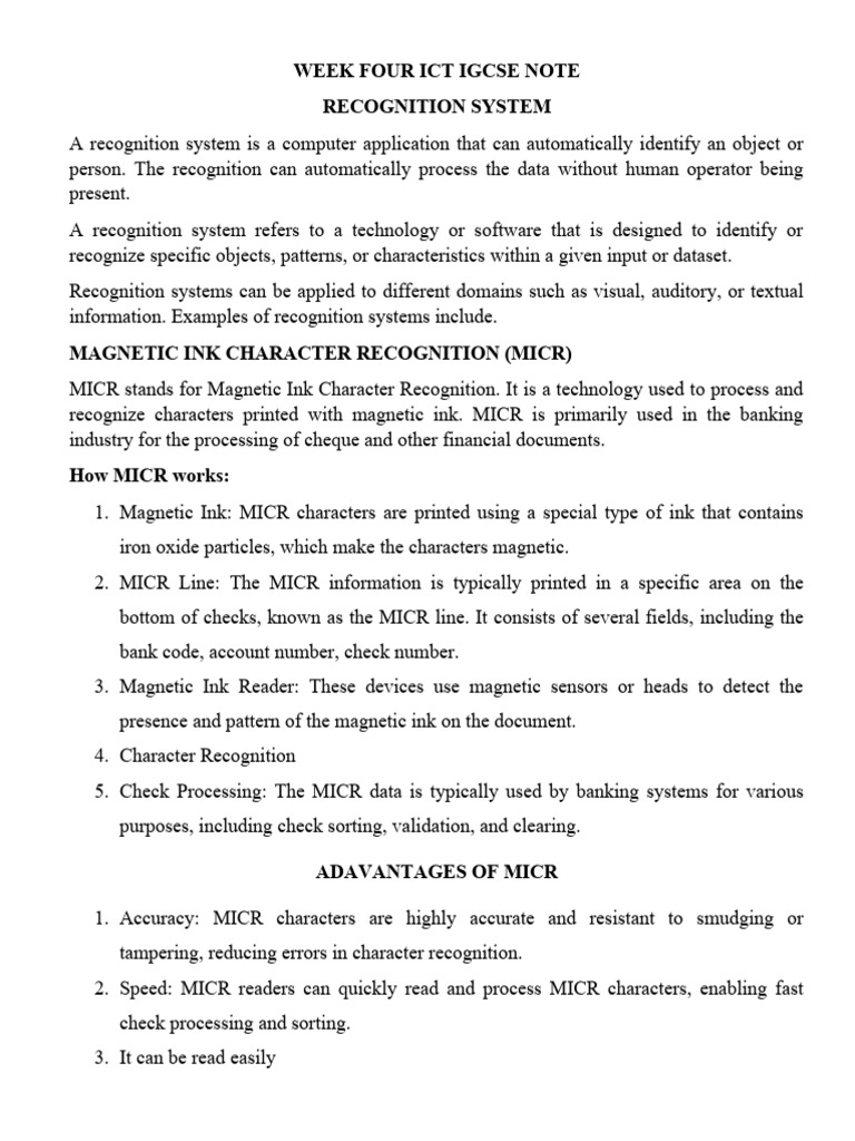 Recognition Systems in ICT IGCSE | PDF | Radio Frequency Identification ...