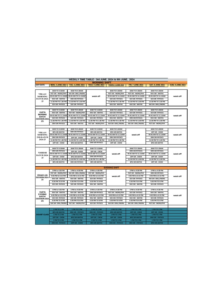 Weekly Class Schedule: June 3-9, 2024 | PDF