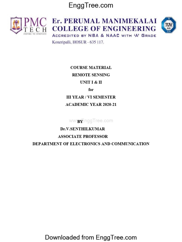 CEC348 Remote Sensing Course Material | PDF | Electromagnetic Radiation ...