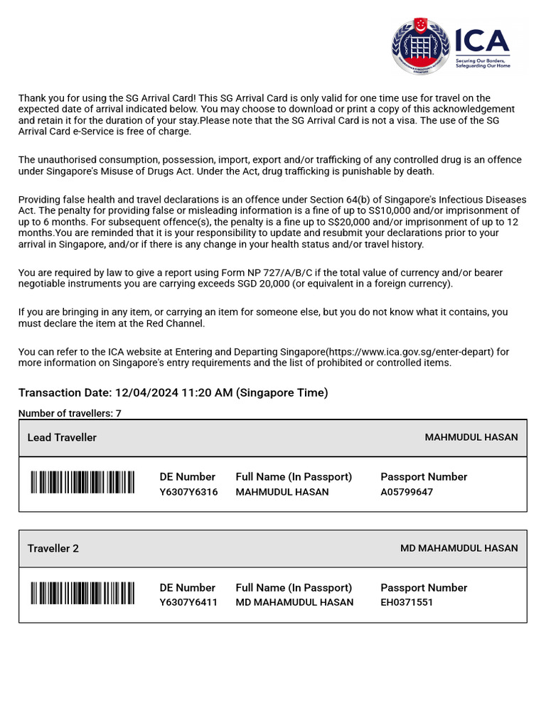 SG Arrival Card Guidelines and Details | PDF | Passport | Tourism