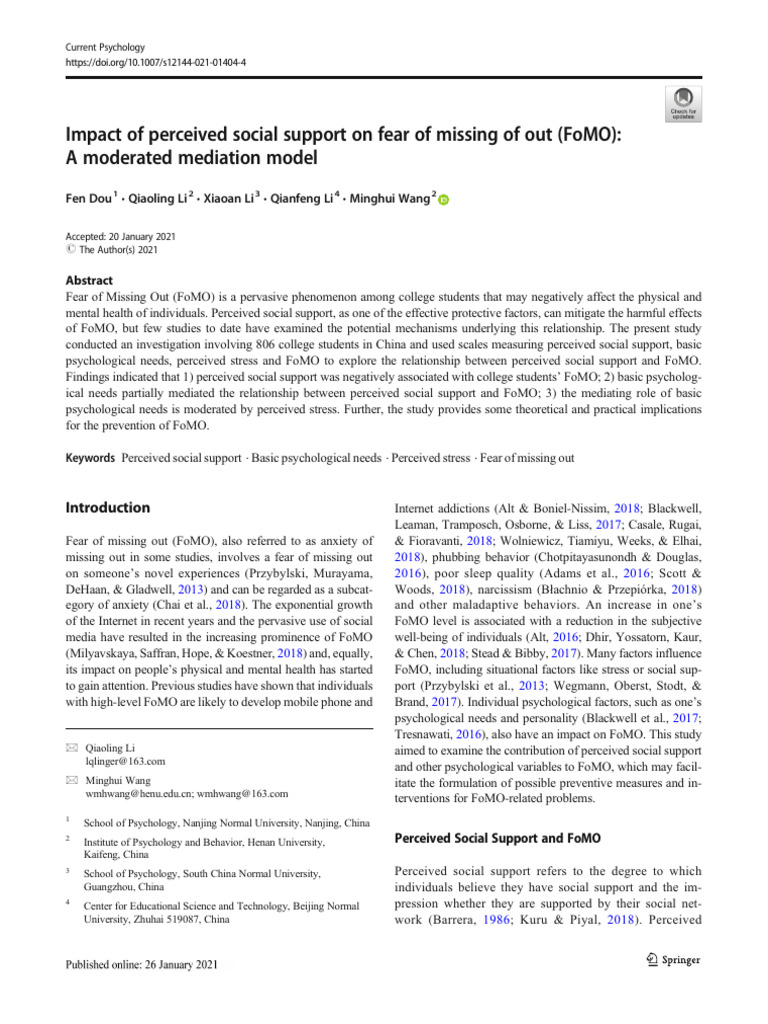 Dou 2021 | PDF | Social Support | Psychology