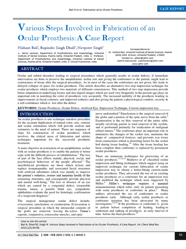 Fabrication of an Ocular Prosthesis | Download Free PDF | Prosthesis ...