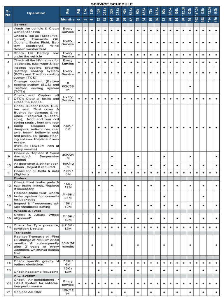 Nexon Service Schedule PDF