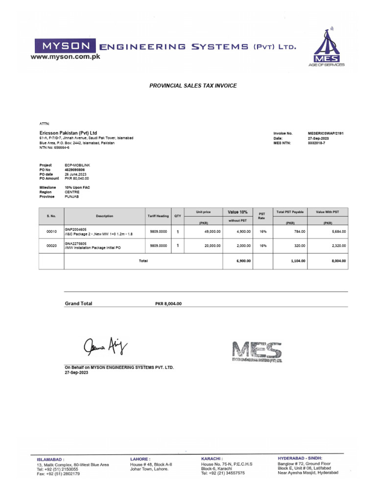 Invoice for ECP-MOBILINK Project | PDF | Invoice | Accounts Payable