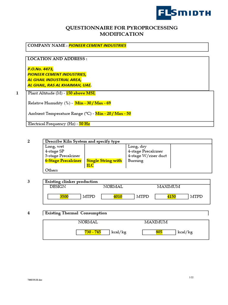 Pyroprocessing Questionnaire for Cement | PDF | Fuels | Coal