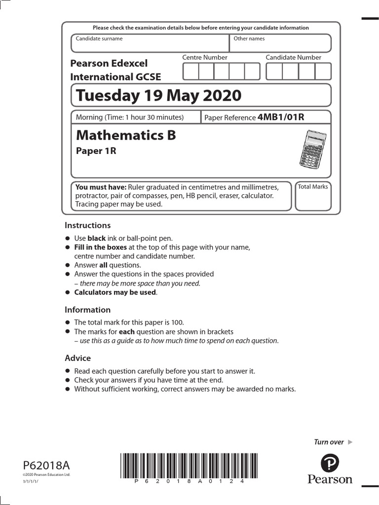 Edexcel IGCSE Mathematics Exam Paper | PDF | Area | Mathematics