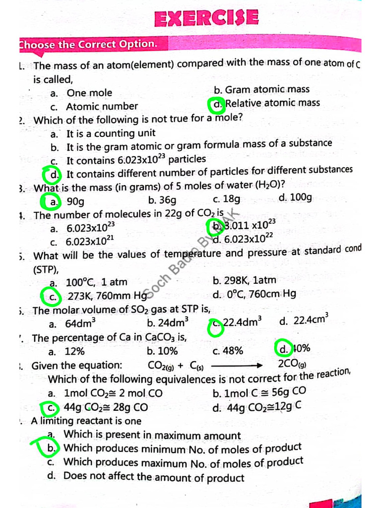 Kpk board stoichiometry solver mcqs by zoha faisal watermark pdf
