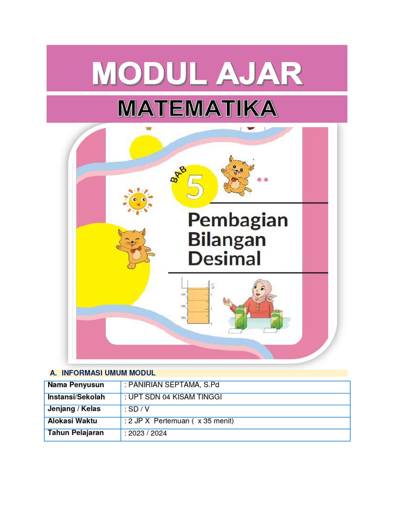 Pembagian Bilangan Desimal untuk SD V | PDF | Metode & Bahan Ajar | Seni