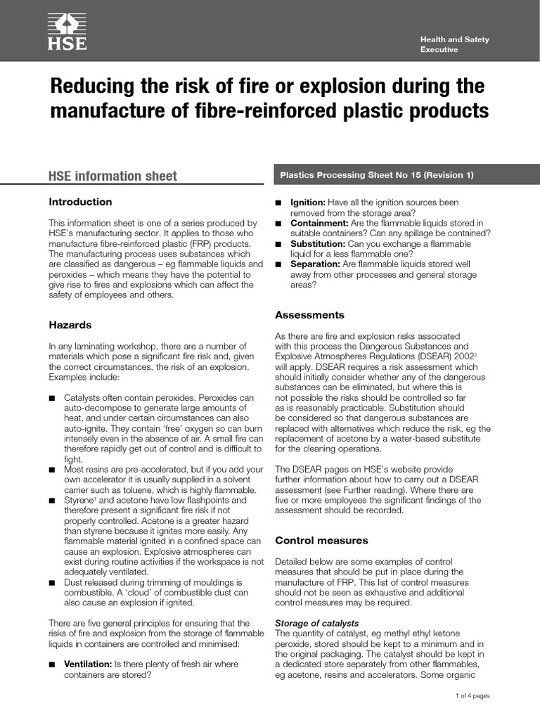 Fire and Explosion Risks in FRP Manufacturing | PDF | Explosion | Fires
