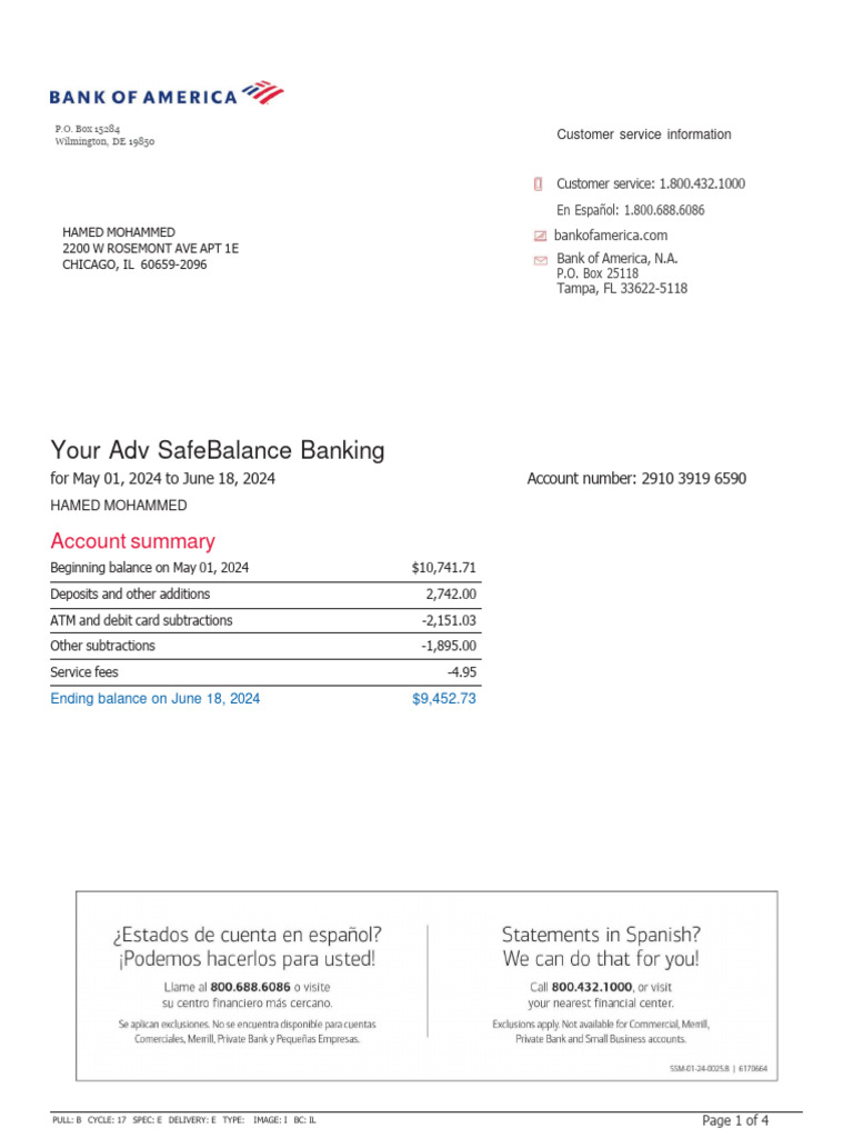 Bank of America Account Statement Summary | PDF | Deposit Account ...
