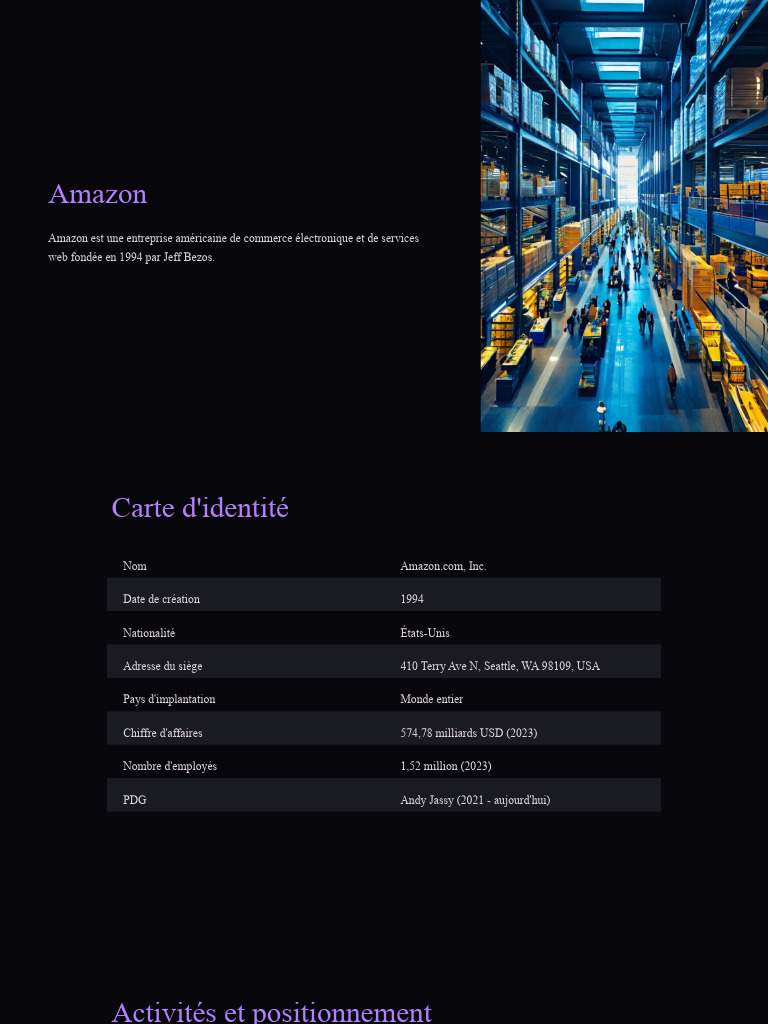 Amazon : Leader du e-commerce et innovation | PDF | Commerce ...