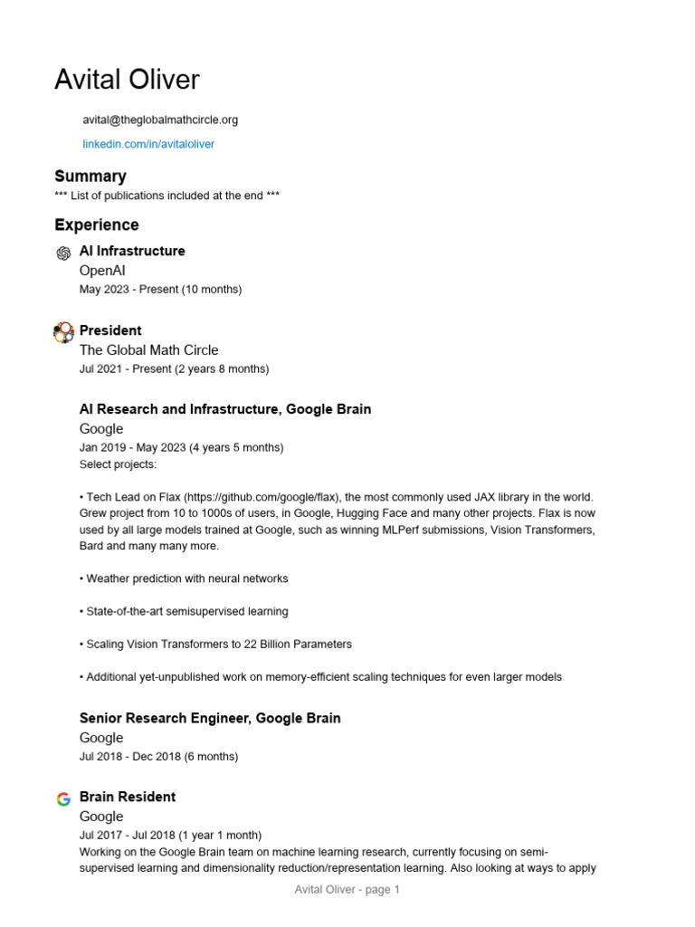 Avital oliver cv pdf machine learning application software