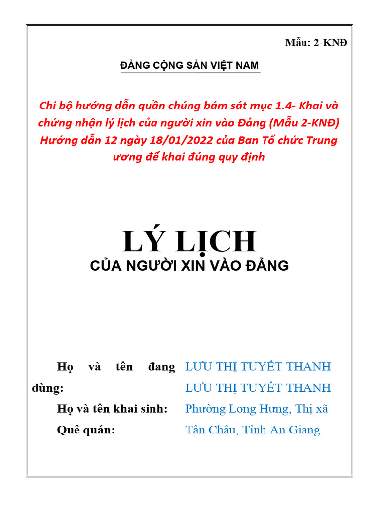 Xmau-2a (Chi Bo) - Knd-Ly Lich Cua Ngươi Xin Vao Dang | PDF