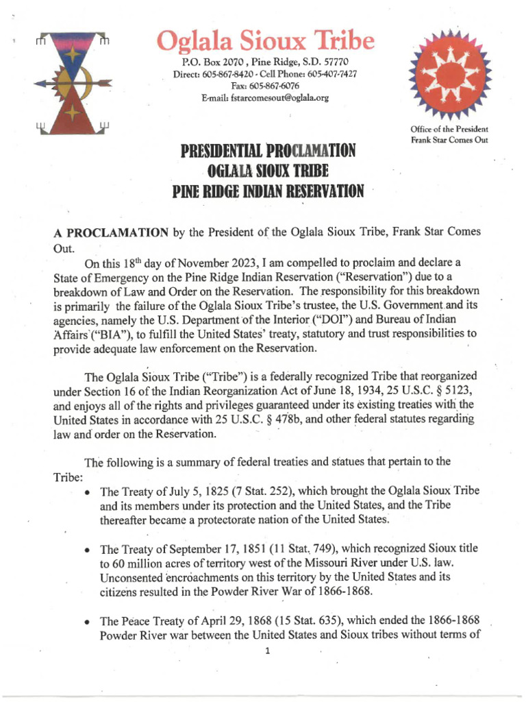 Pine Ridge State of Emergency Declaration | PDF