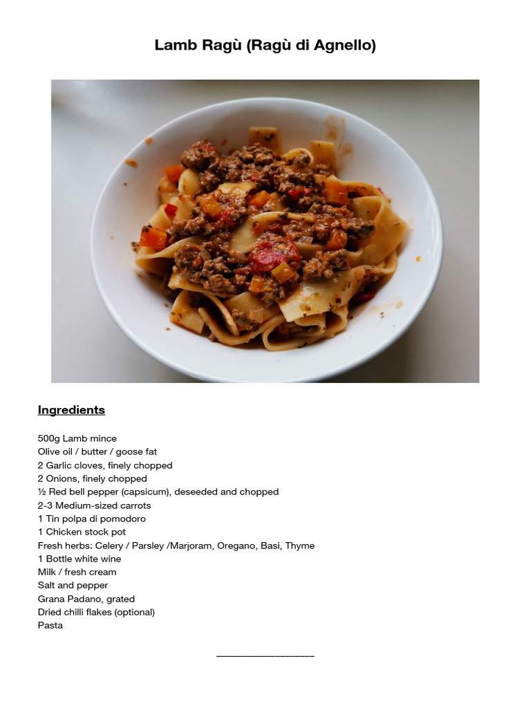 Authentic Lamb Ragù Recipe | PDF