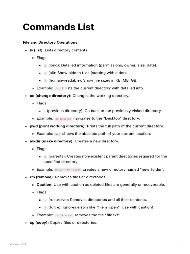 Unix Commands List | PDF | Computing | Computer Networking