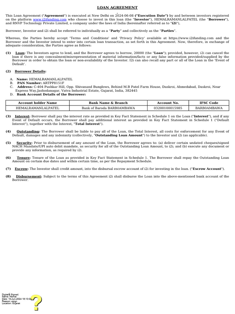 Agreement 3982394 | PDF | Loans | Negotiable Instrument