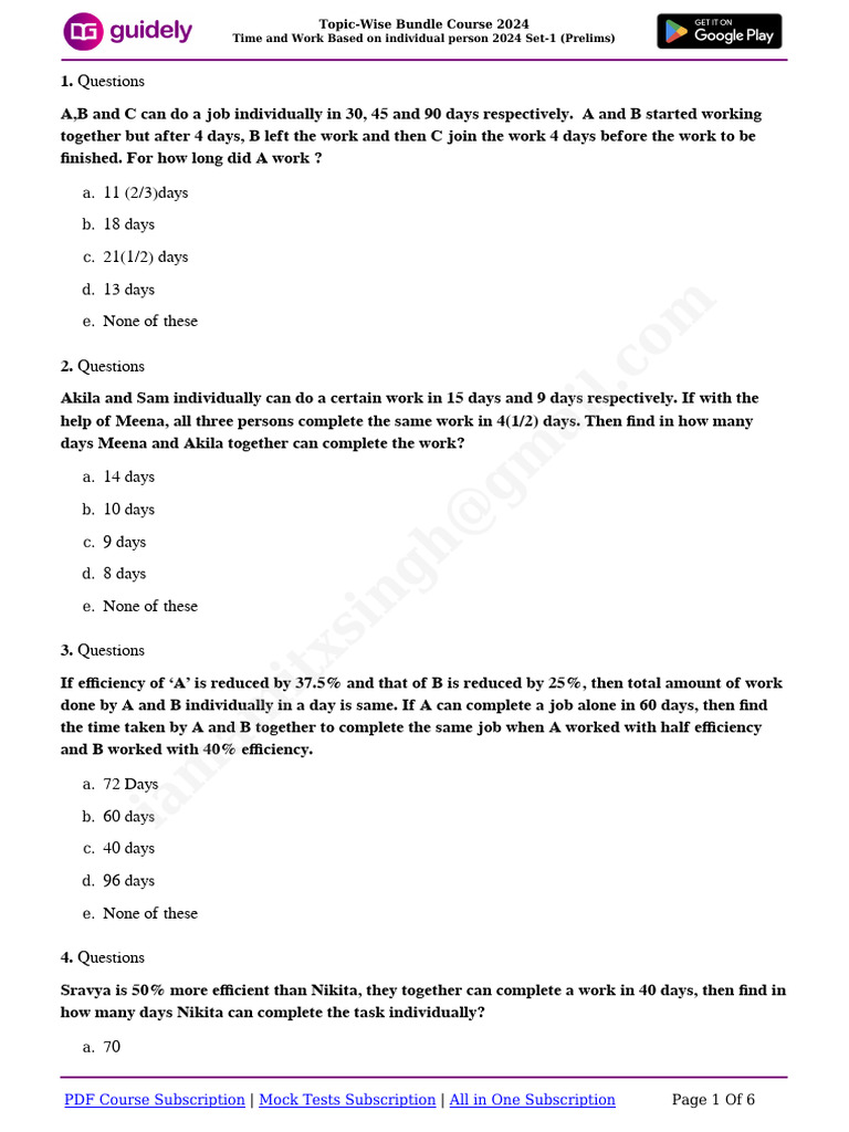 Time and Work Based On Individual Persons Set - 1-1718876680402 | PDF