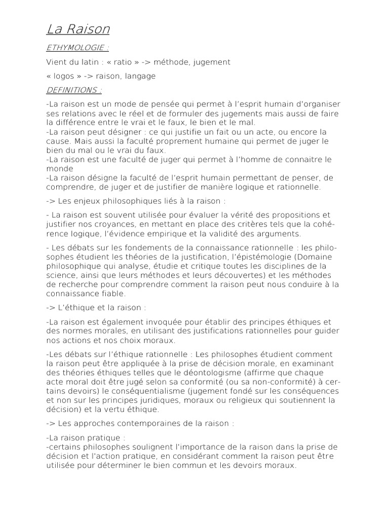 La Raison en Philosophie: Définitions et Enjeux | PDF | Raison | Vérité