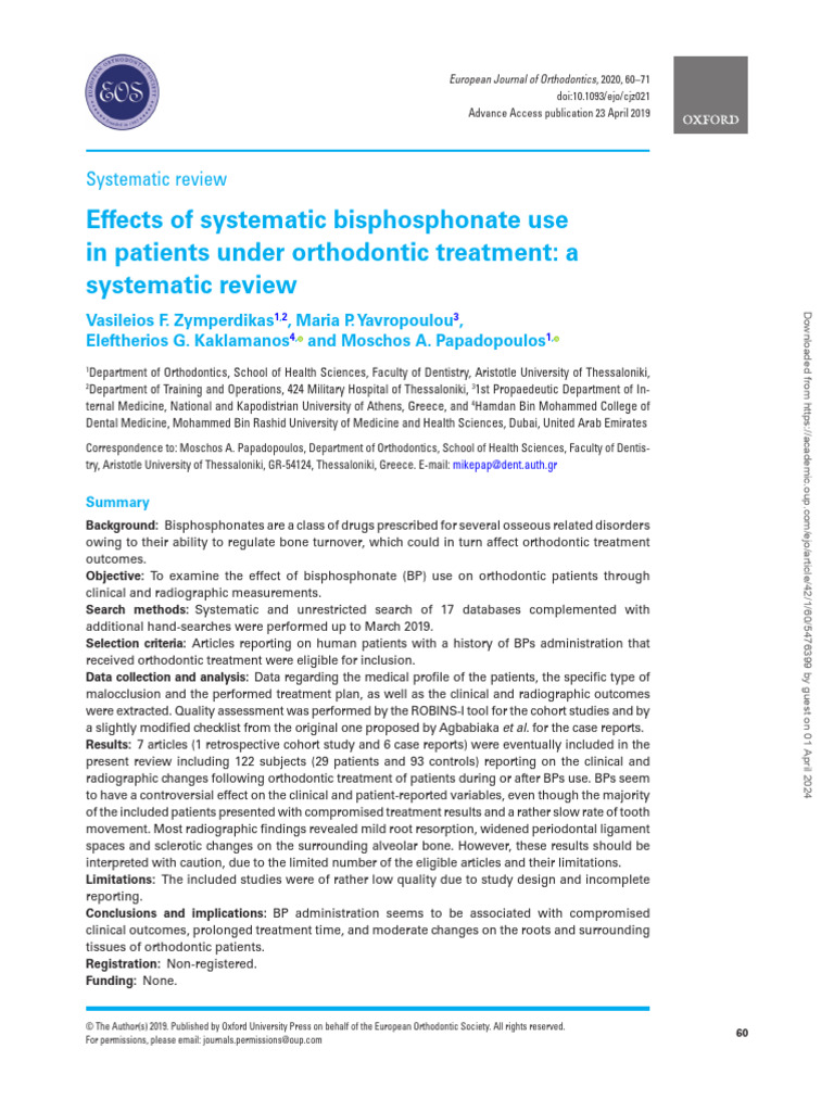 Effects of Systematic Bisphosphonate Use in Patients Under Orthodontic ...