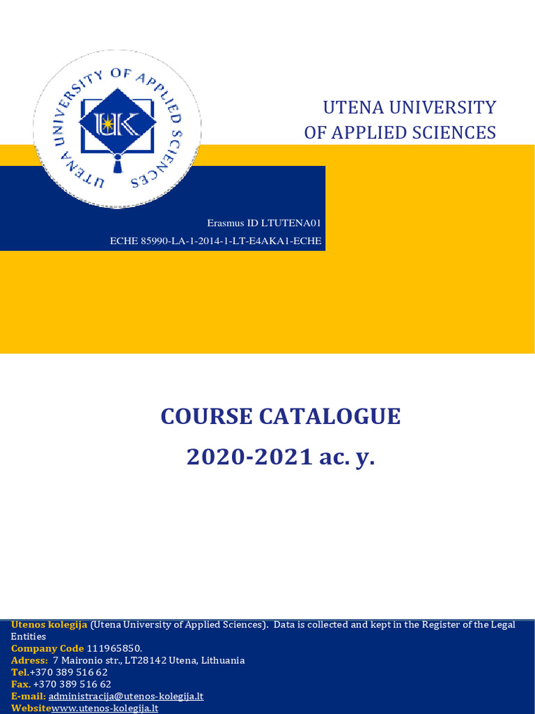 Utena University Course Catalogue 2020 21 Pdf Lithuania Bachelor