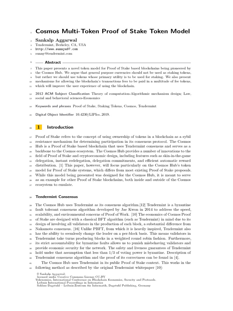 Cosmos Hub Proof of Stake Token Model | PDF | Cryptocurrency | Value ...