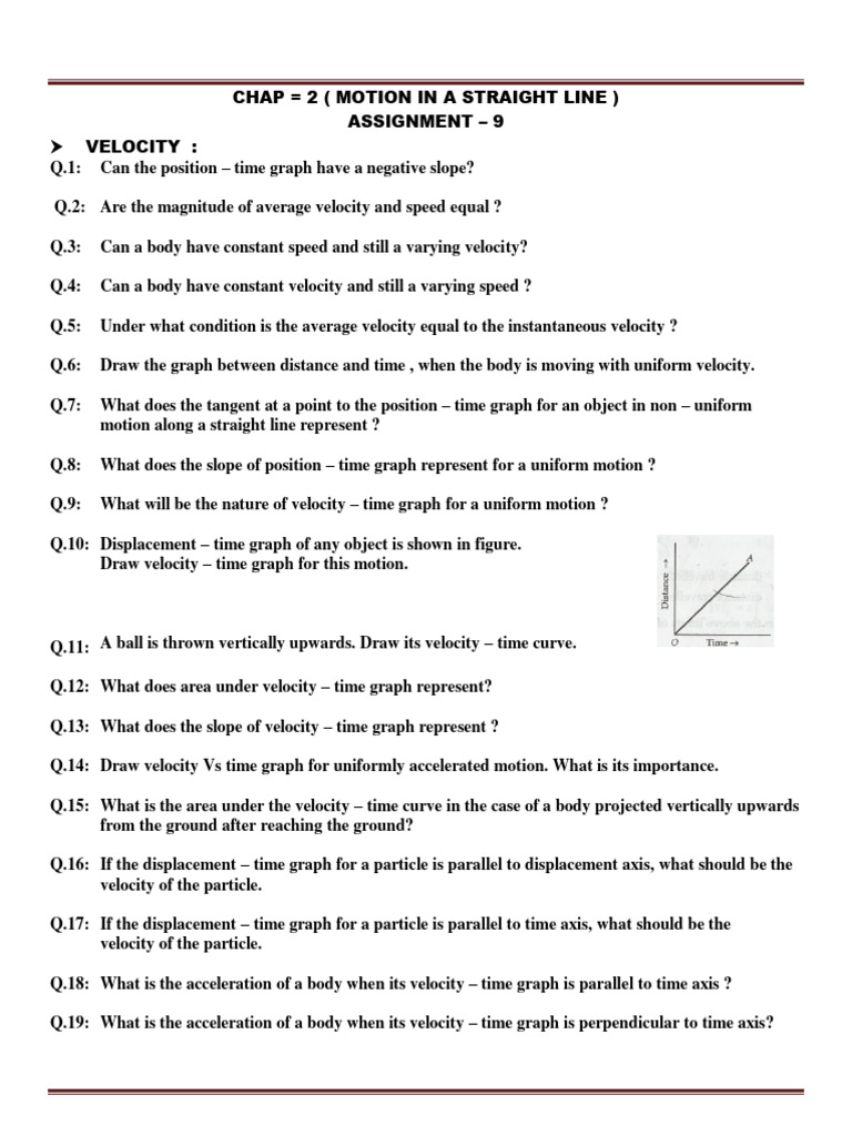 Motion in a Straight Line Assignment | PDF | Velocity | Acceleration