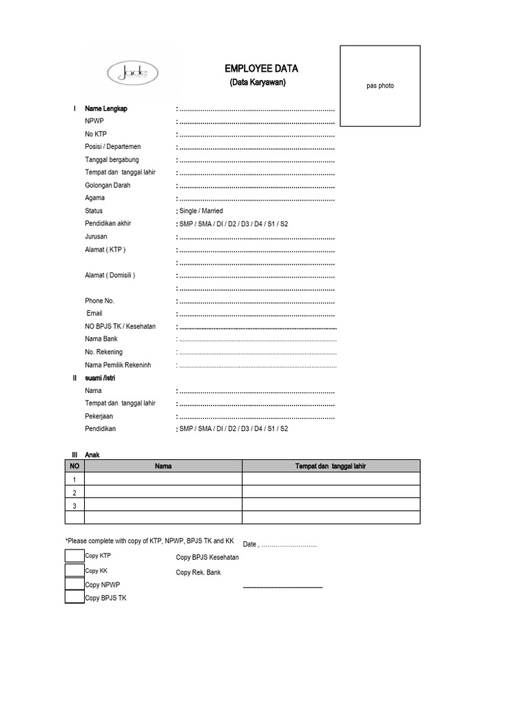 Formulir Data Karyawan D2 | PDF | Karier & Perkembangan | Olahraga ...