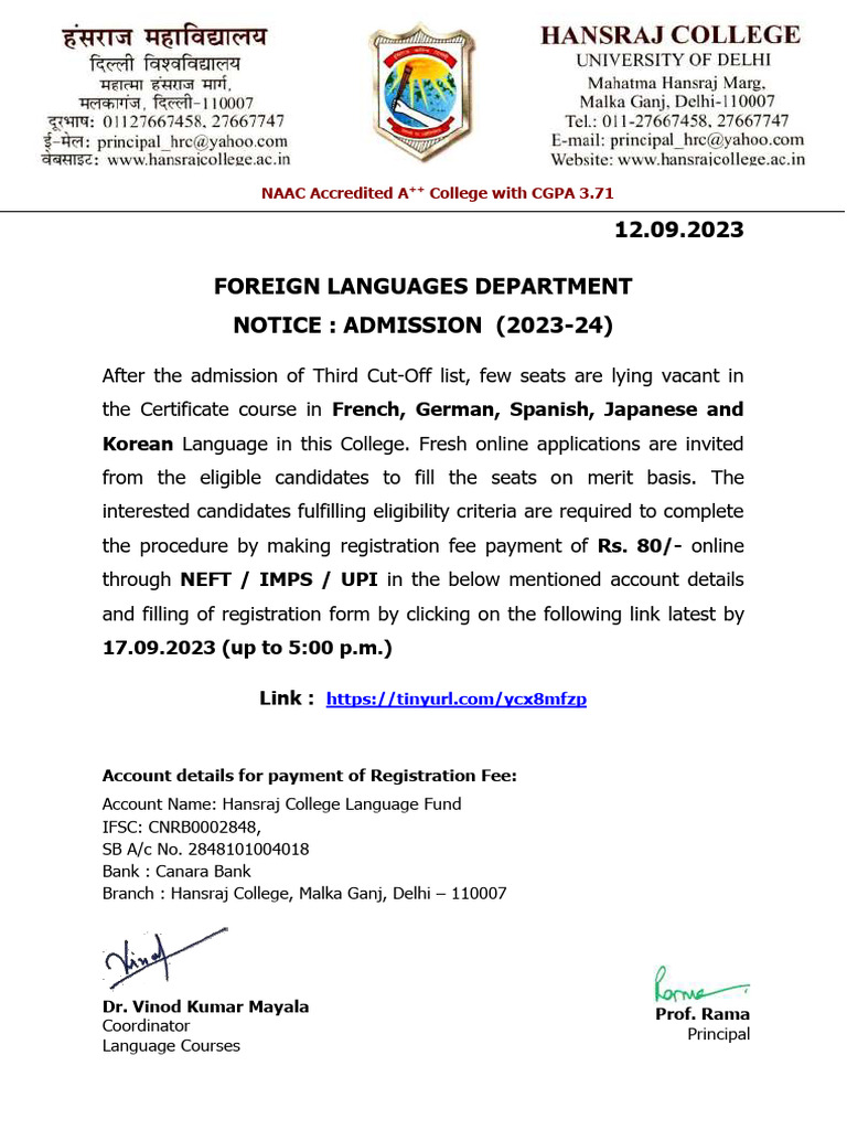 Admissions Open for Language Courses 2023 | PDF