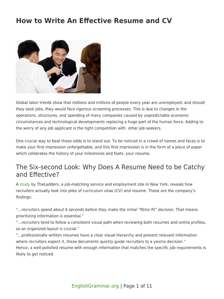 How To Write An Effective Resume And Cv Pdf Résumé