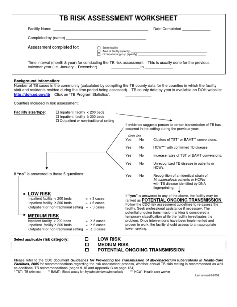 TB Risk Assessment Worksheet | PDF | Business | Technology & Engineering