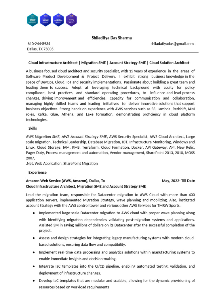 Shiladitya Resume (Infra, AWS) | PDF | Cloud Computing | Amazon Web ...