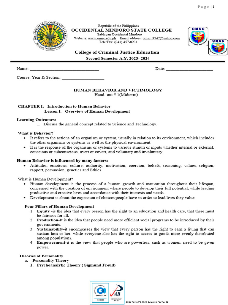 Introduction To Human Behavior | PDF | Id | Extraversion And Introversion