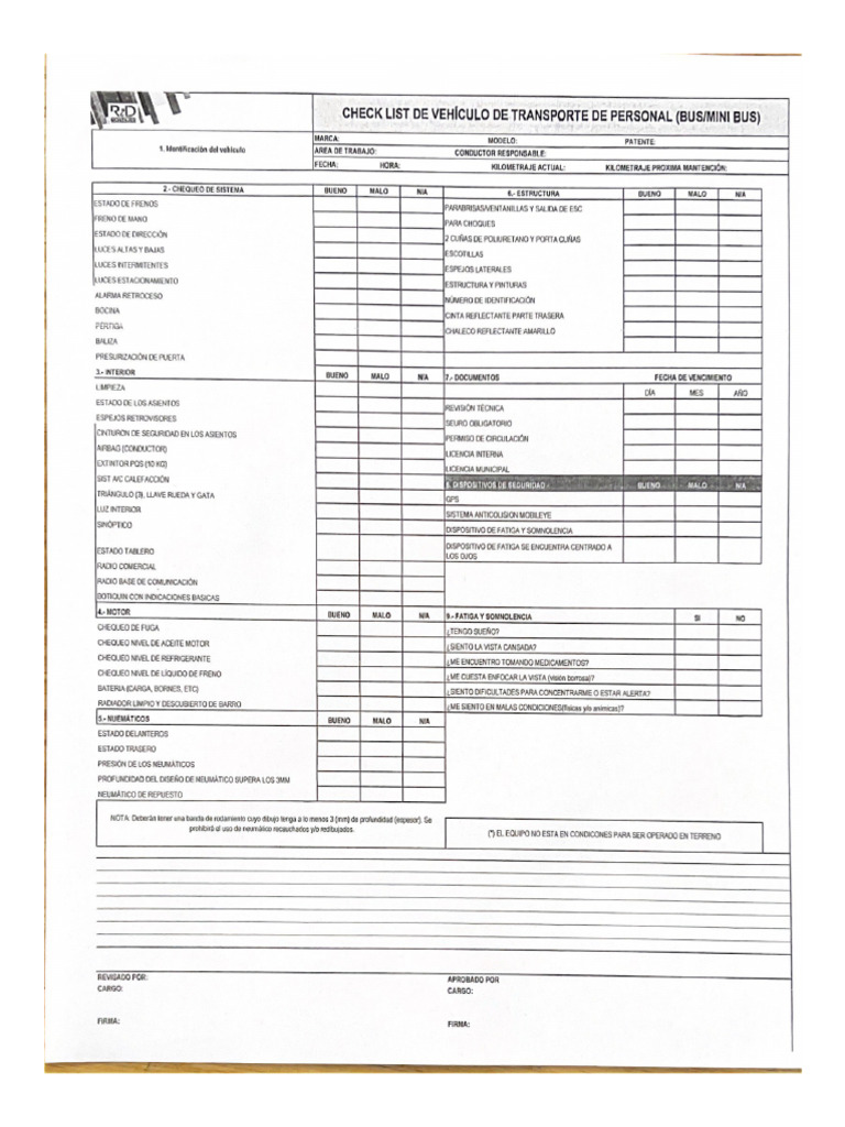 Check List Bus - Minibus | PDF