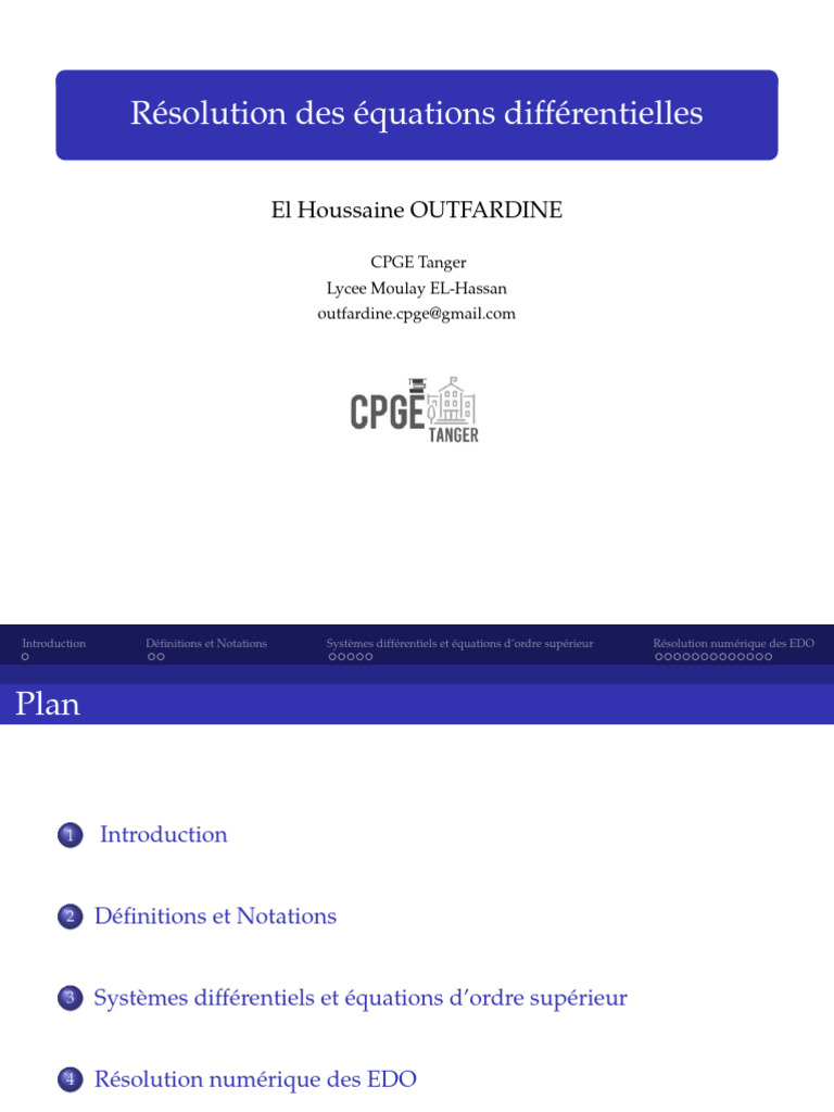 Résolution des Équations Différentielles PDF Équations Analyse — free download