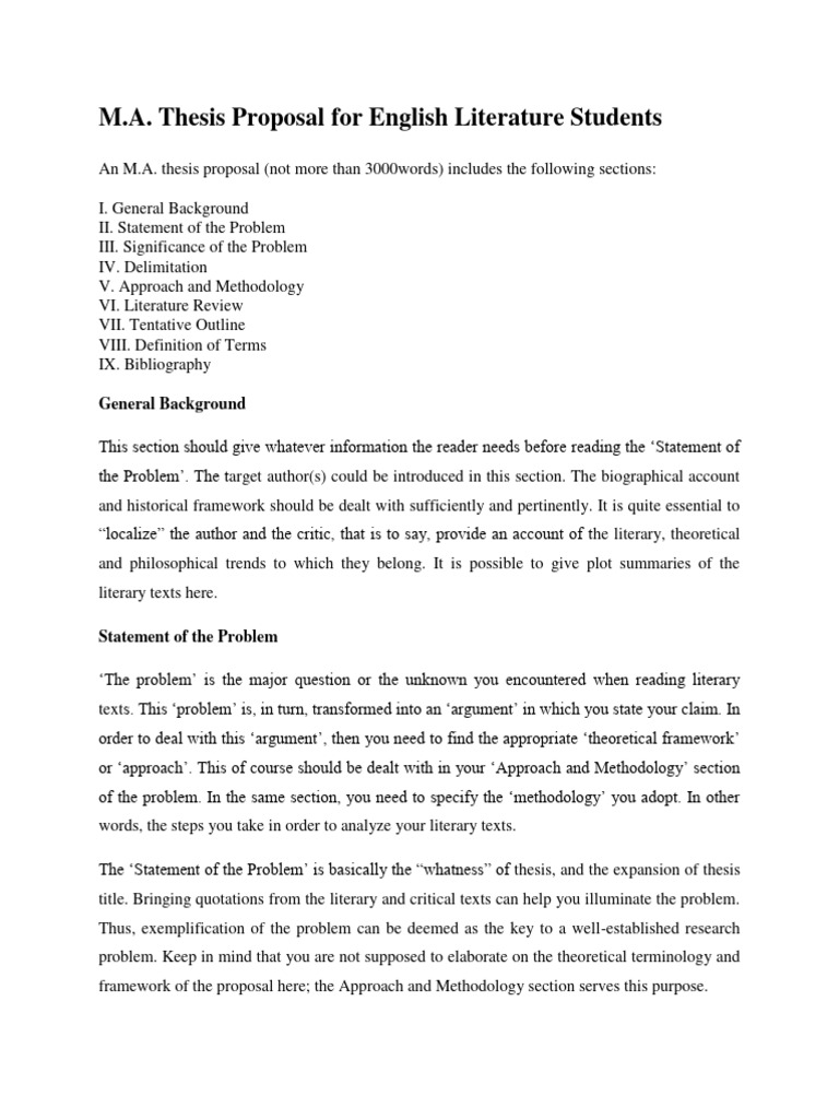 M.A. Thesis Proposal Guide for Literature | PDF | Methodology | Concept