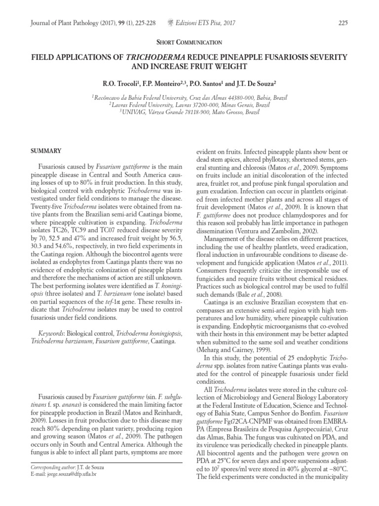 01.1 - Field Applications of Trichoderma Reduce Pineapple Fusariosis ...