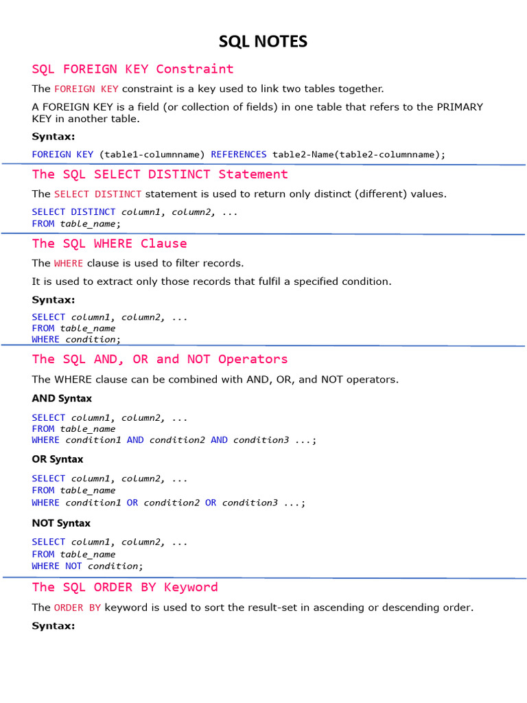 SQL Notes Week-2 | PDF | Computer Data | Information Retrieval