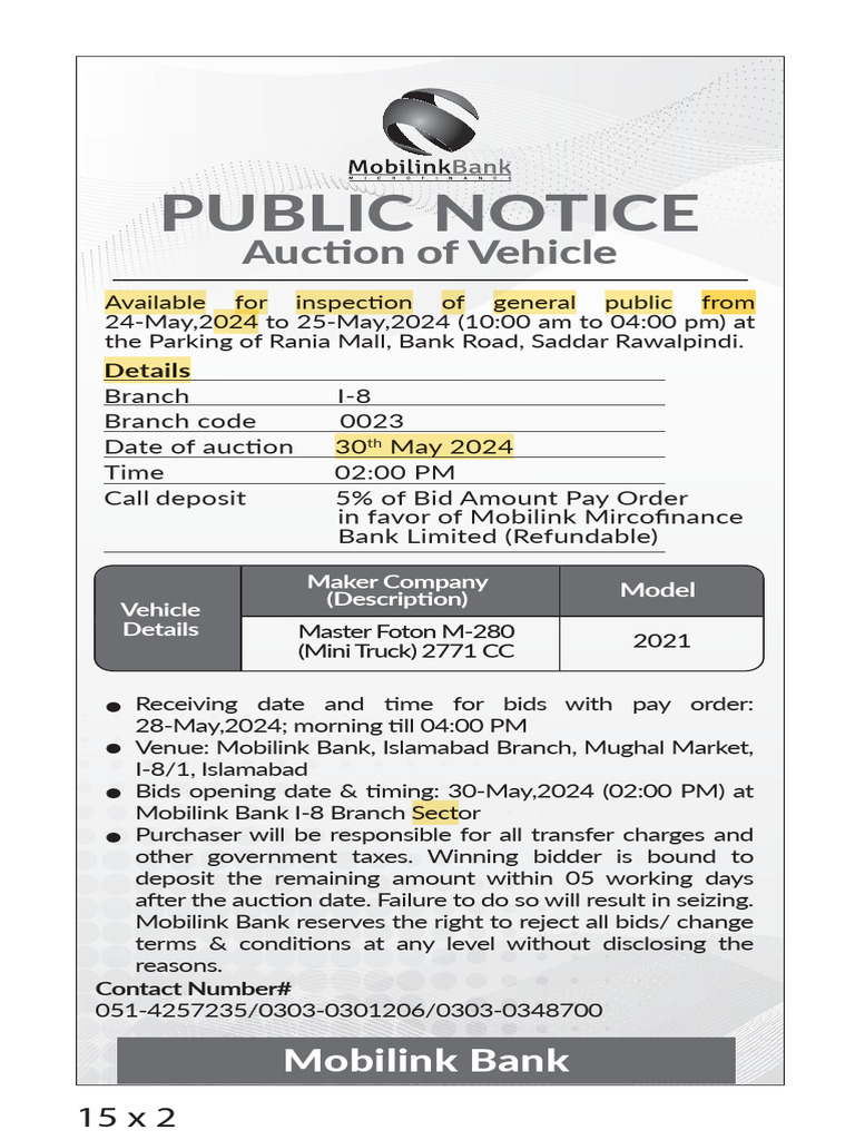 Vehicle Auction Notice - May 2024 | PDF | Auction | Pricing