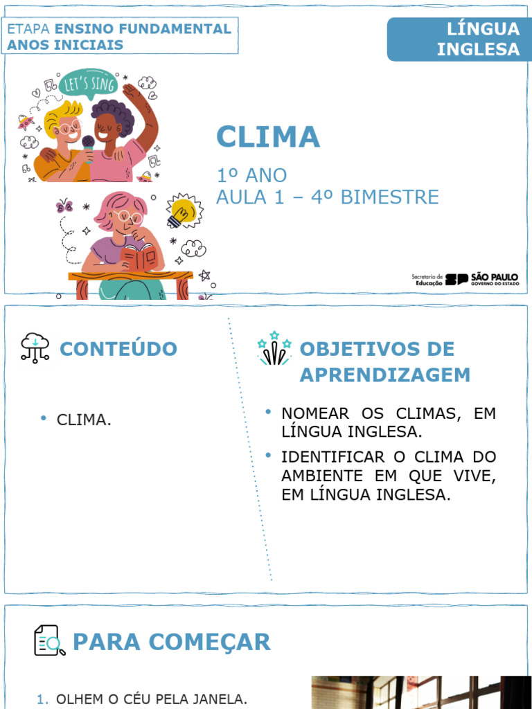 Climas em Inglês para o 1º Ano | PDF | Artes Linguísticas e Disciplina ...