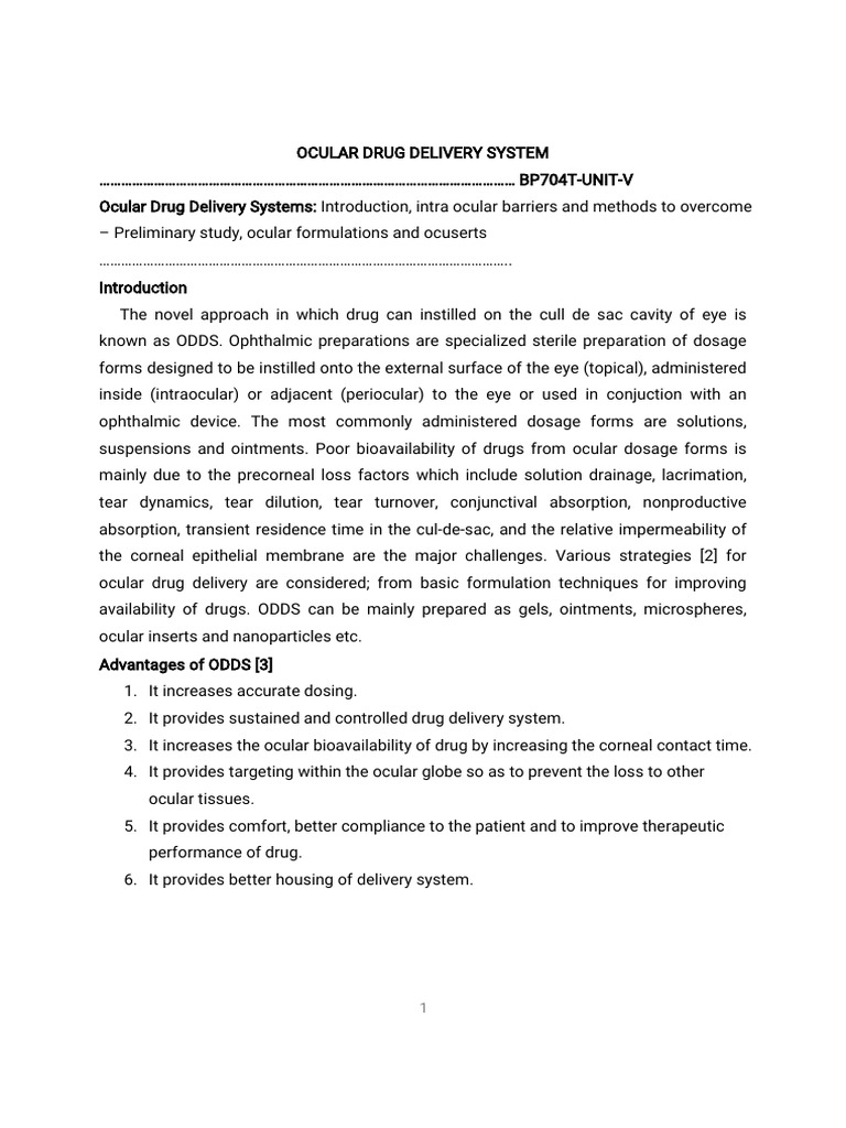 Ocular Drug Delivery Systems Overview | PDF