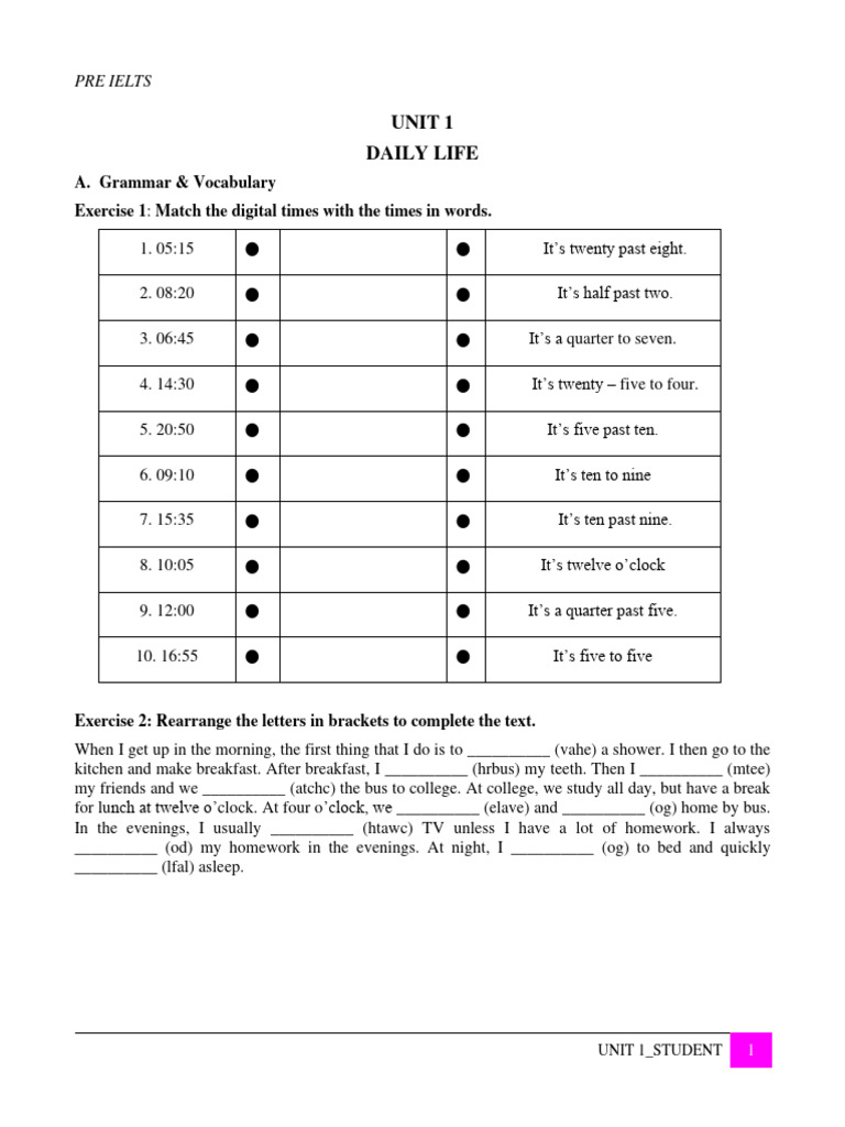 Daily Life and Routines for IELTS Prep | PDF | Meal | Lunch