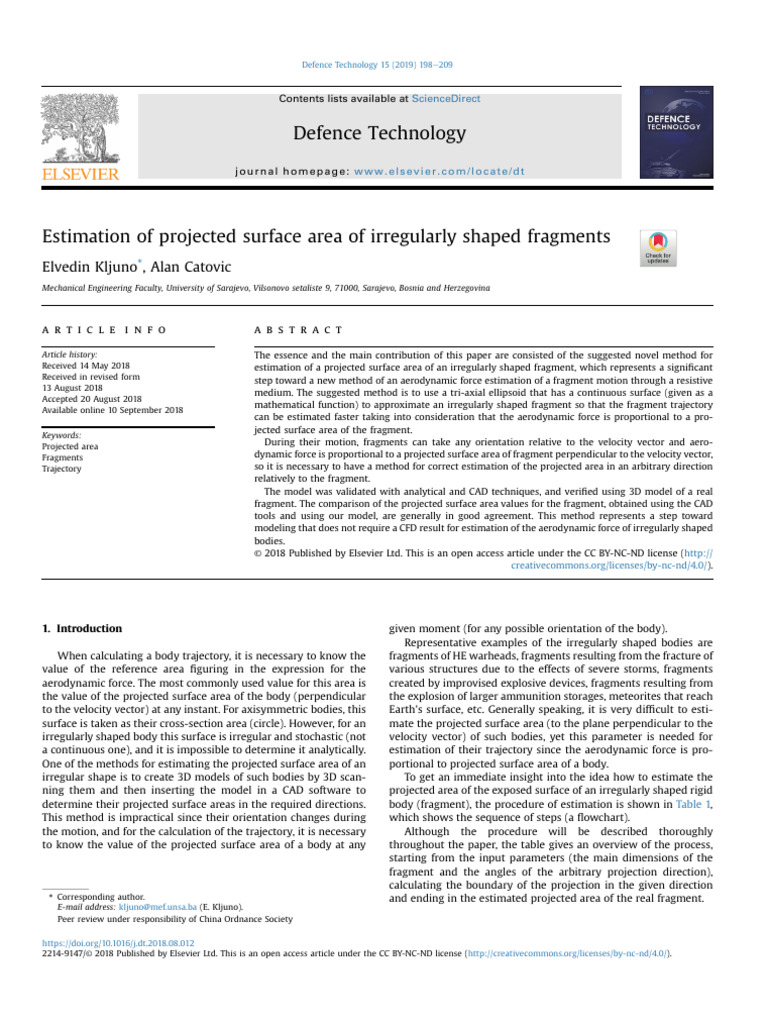 Estimation of Projected Surface Area of Irregularly Shaped Fragments ...