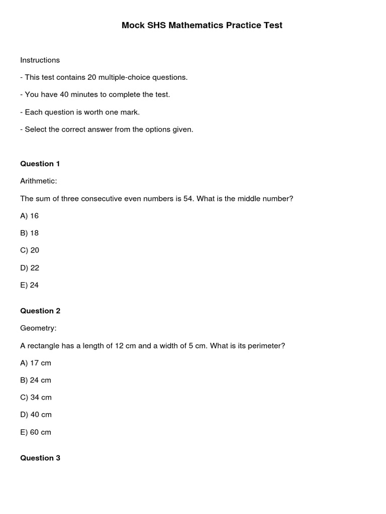 Mock SHS Mathematics Practice Test | PDF | Mathematics | Numbers