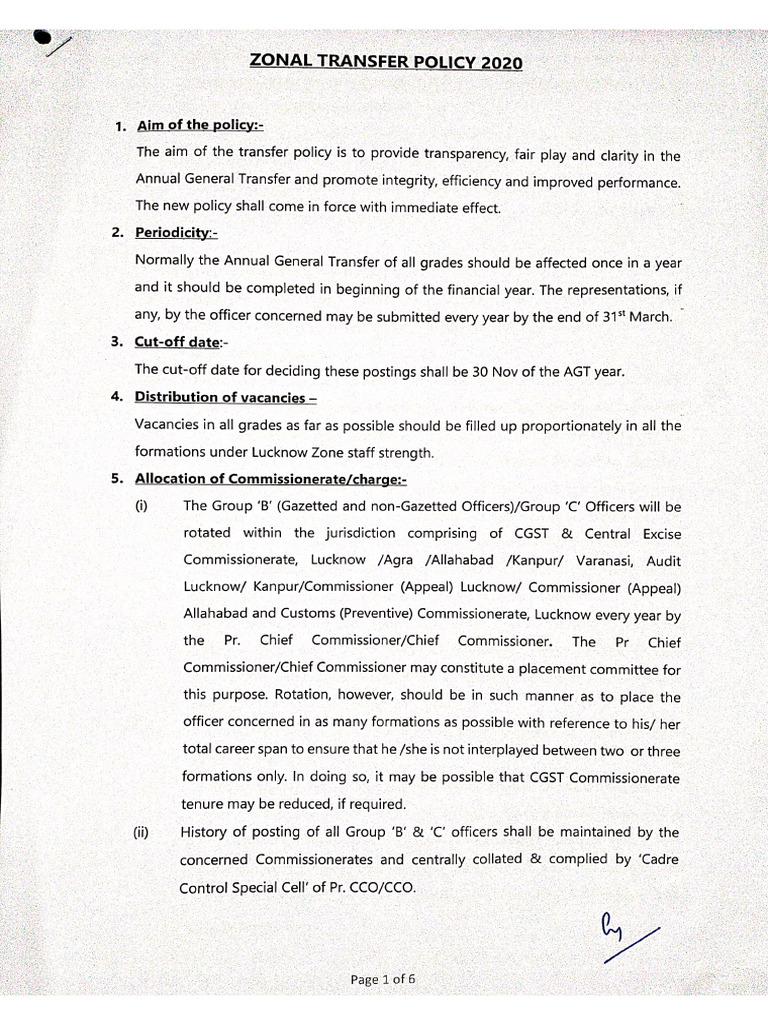 Zonal Transfer Policy | PDF